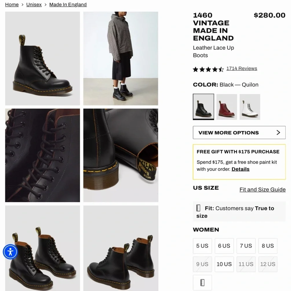 Dr. Martens Black leather 1490 made in England moto boots 6